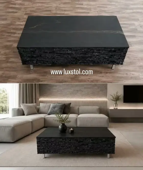 Tmavý stolík LUXSTOL v interiéri