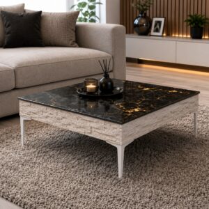 Dizajnový konferenčný stolík LUX Black Gold White 120 – LUXSTOL