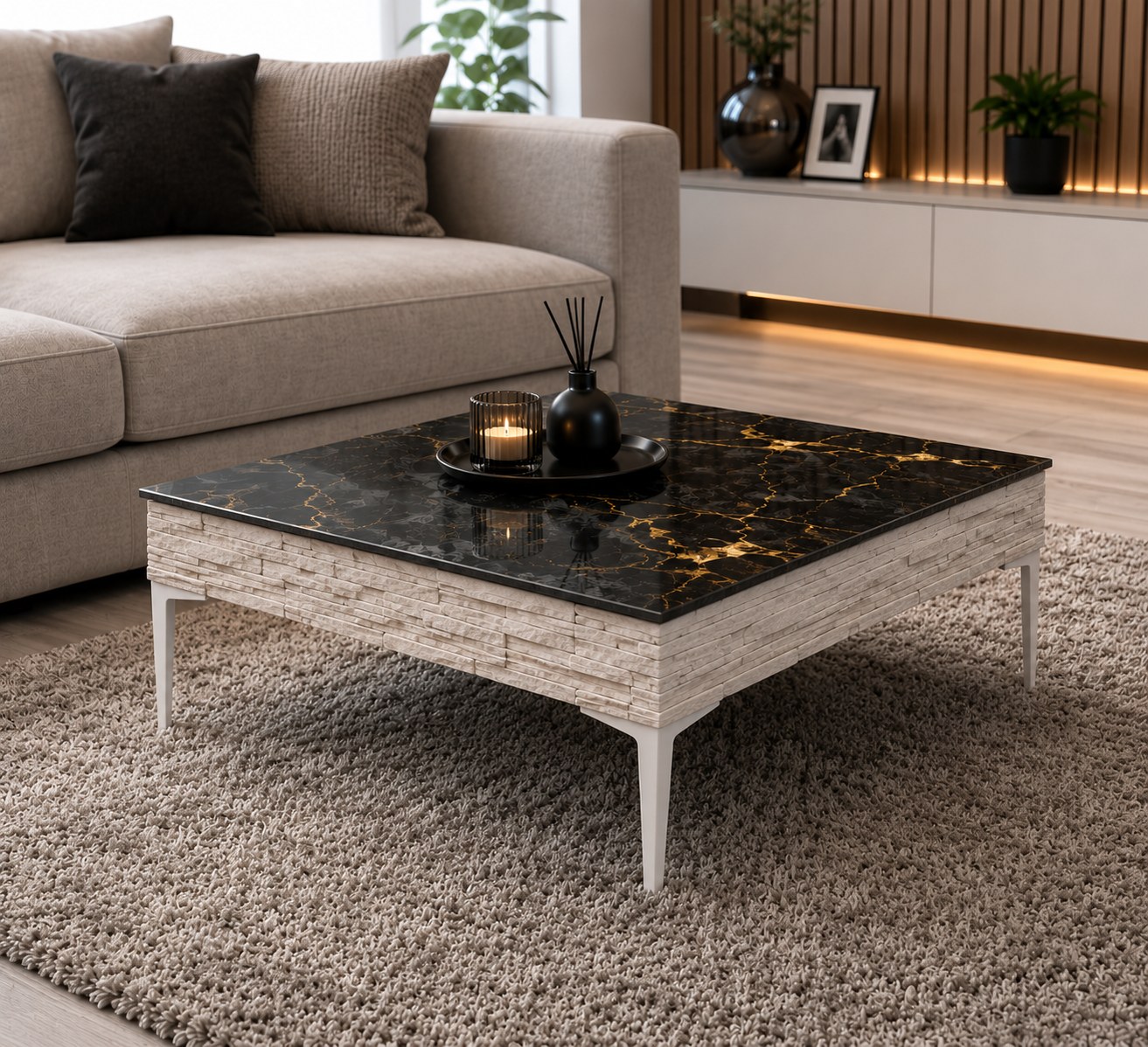 Dizajnový konferenčný stolík LUX Black Gold White 120 – LUXSTOL