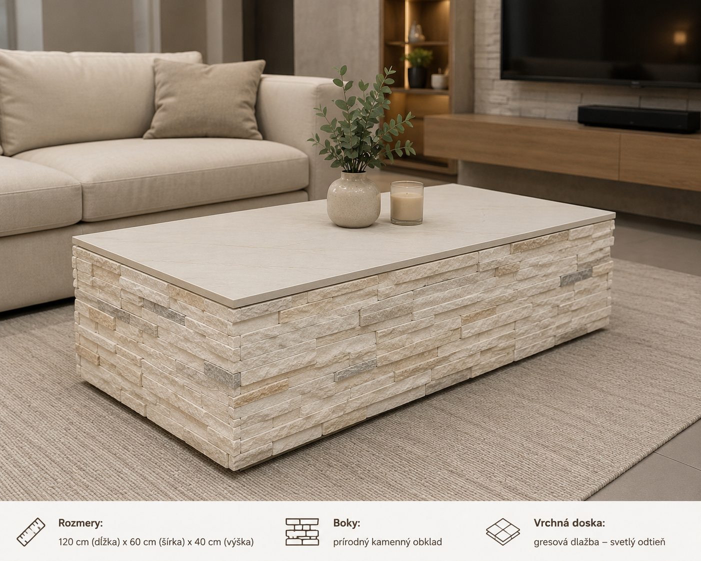 Dizajnový konferenčný stolík LUX Stone Block 120 – LUXSTOL